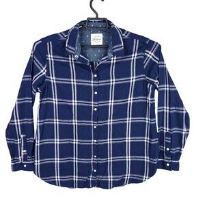 Womens Jachs Girlfriend Blue & White Plaid Flannel Shirt Snap Button Size XL